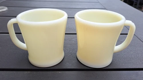 Vintage 1950s Fire King D Handle Off White Milk Glass Mugs Set of 2