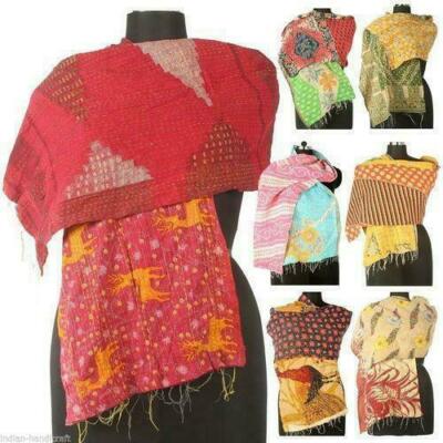 PC Lot Vintage Indian Kantha Scarves Handmade Cotton Stole