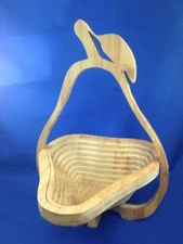 Collapsible Wooden Pear Fruit Bowl Bread Basket Display Basket