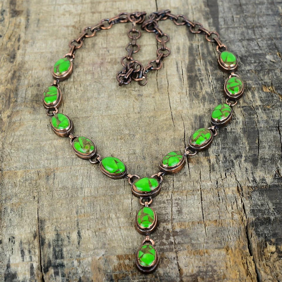 Oferta de San Valentín Cobre Verde Turquesa Piedra Cadena Electroformado Collar Cobre Foto 3 de 4