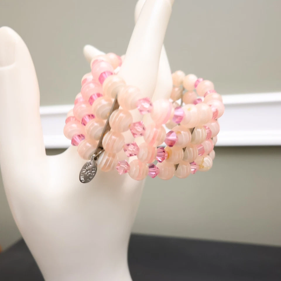 Tarina Tarantino Pulsera 4 Filas Rosa Rayas Cuentas Lucite Ampliable Swarovski Foto 2 de 4