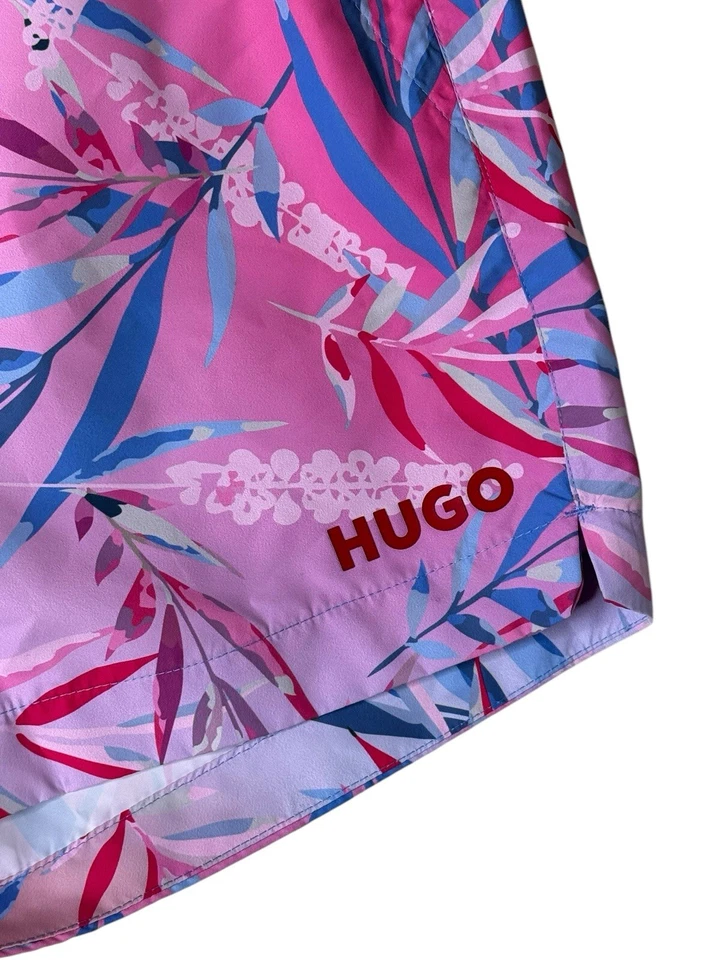 Men's Hugo Boss Beachwear Calala Floral Print Pink Swim Trunks Shorts Size XL - Image 2 of 4