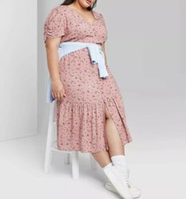 Women's Plus Size Floral Print Short Sleeve V-Neck Button-Down Midi Dress - 1X