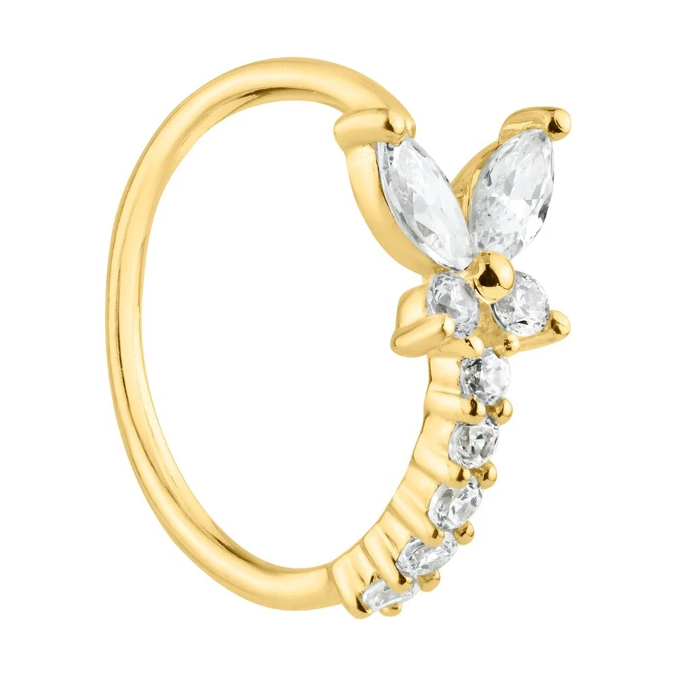 Anillo aro nariz plata esterlina 925 mariposa circonita cúbica plata, oro, oro rosa 20G 10MM Foto 2 de 4