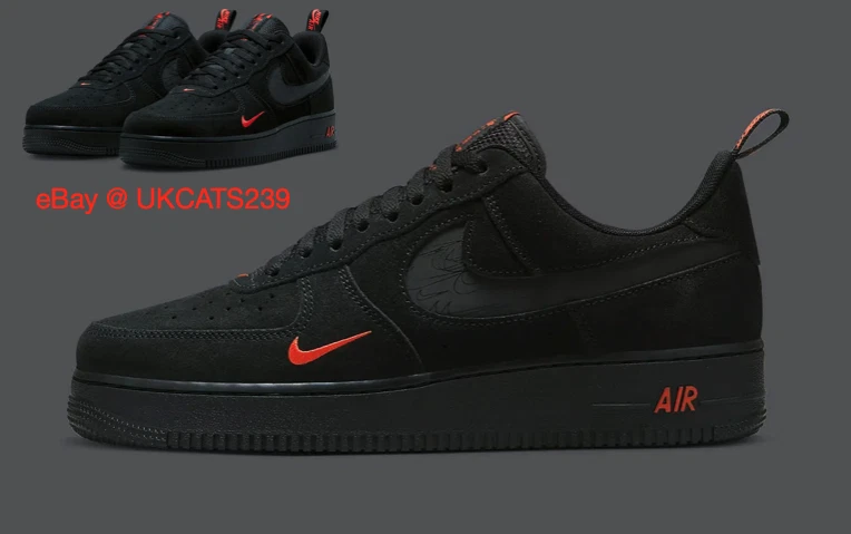 Air force 1 black red clearance swoosh