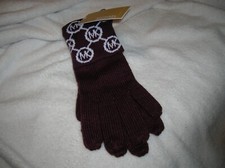 MICHAEL - MICHAEL KORS - PLUM COLOR - LOVELY KNIT GLOVES - LOGO - NWT
