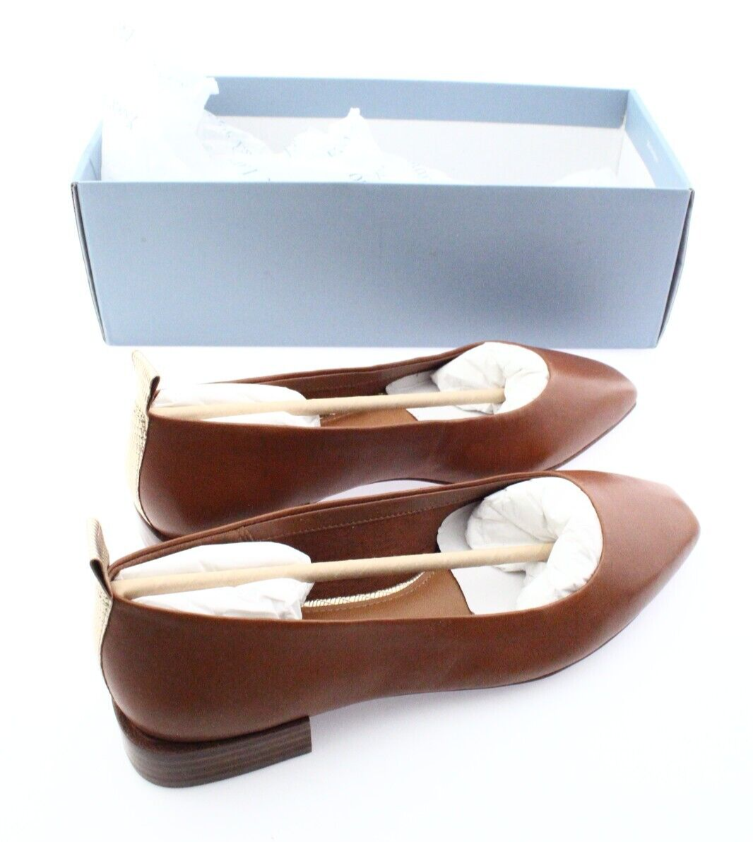 NIB ESSEX LANE Women's ELYN Chestnut/Gold LEATHER FLAT SHOES