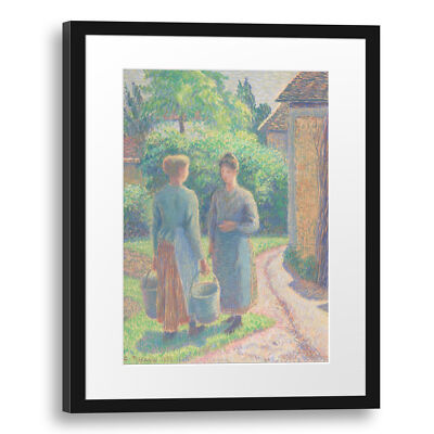Tableau Impressionniste Camille Pissarro - 'Deux Femmes Dans Un Jardin' - Toile Encadrée Prête à Accrocher