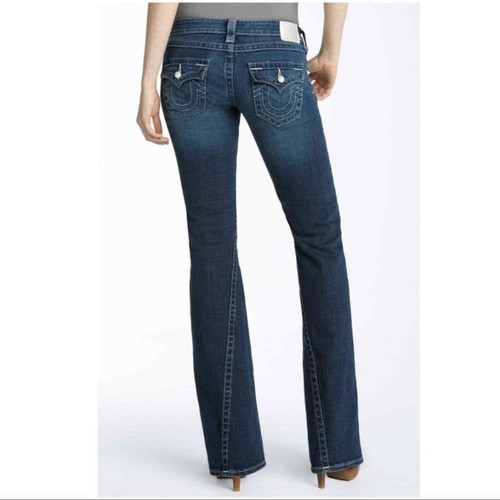 Jeans svasati True Religion Joey vita bassa dettaglio perlato cuciture intrecciate taglia 27 lavaggio scuro - Foto 9 di 9