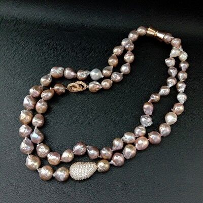 Cultured Purple Keshi Pearl Necklace CZ Pendant 22"