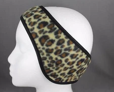 Brown Black cheetah reversible fleece ear muffs head wrap warmers ski adjustable