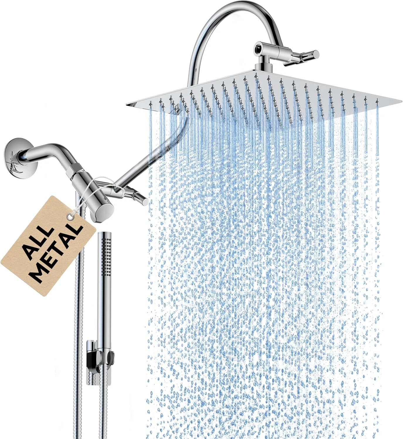All Metal Dual Shower Heads Combo with 10" Rainfall & Handheld Spray, Chrome