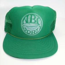 Vintage NBC Sports Trucker Hat Snapback Green Flat Brim One Size Fits All