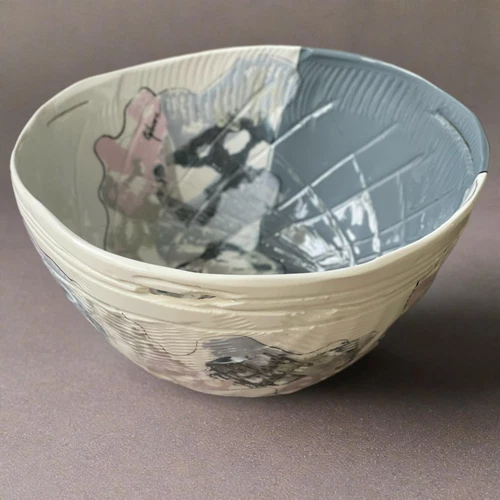 80’s Abstract Ceramic Pottery Bowl Clay By Gibson Signed by Alan Gibson 13” X 7”