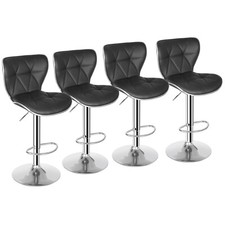 Shell Back Bar Stools Set of 4 Adjustable Bar Stool with Back Kitchen Black