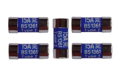 15A Consumer Unit Fuses (5 Pack) BS1361 15 Amp Fuse-box Cartridge Fuses