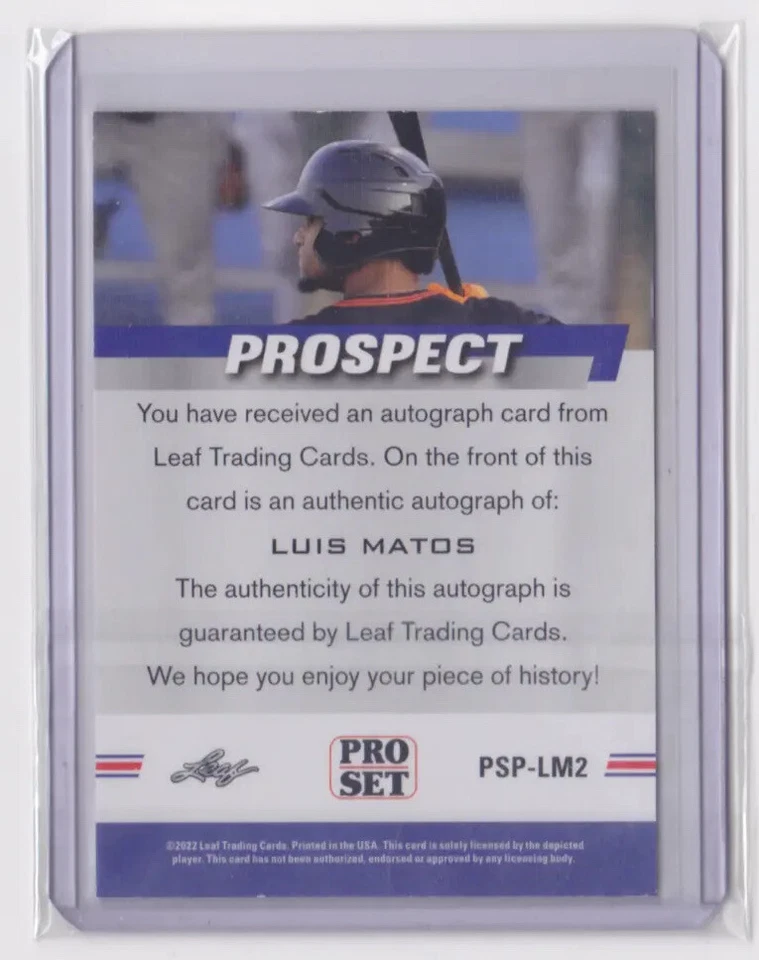 2022 LEAF PRO SET PROSPECT AUTO INSERT LUIS MATOS #PSP-LM2 SAN FRANCISCO GIANTS - Image 2 of 2