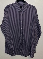 Hugo Boss Dress Shirt Button Up Regular Fit Purple Striped Men Sz Large