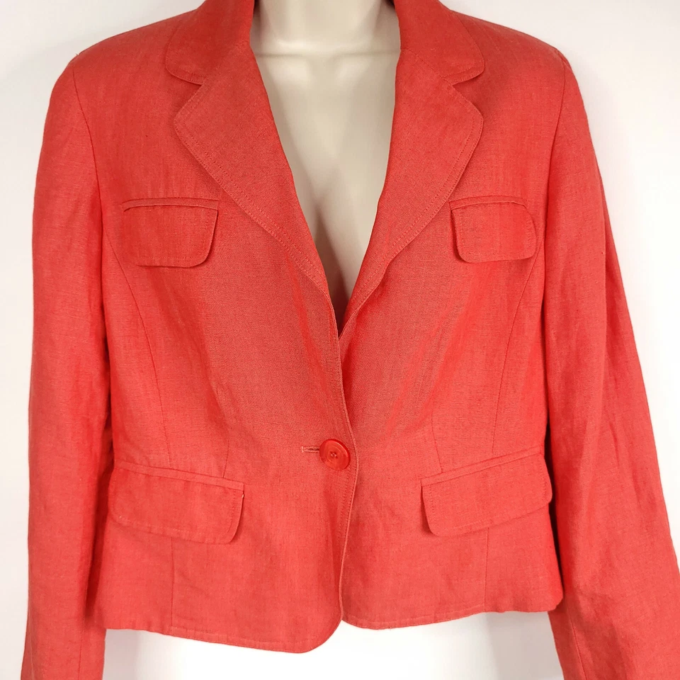 Bandolino Womens Blazer Jacket Suit 8 Orange Linen Blend Career Workwear - Image 4 of 4