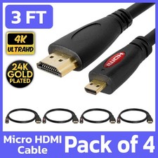 4 Pack Micro HDMI to HDMI Cable 3 FT Raspberry Pi 4K TV Camera Sony Nikon Lenovo