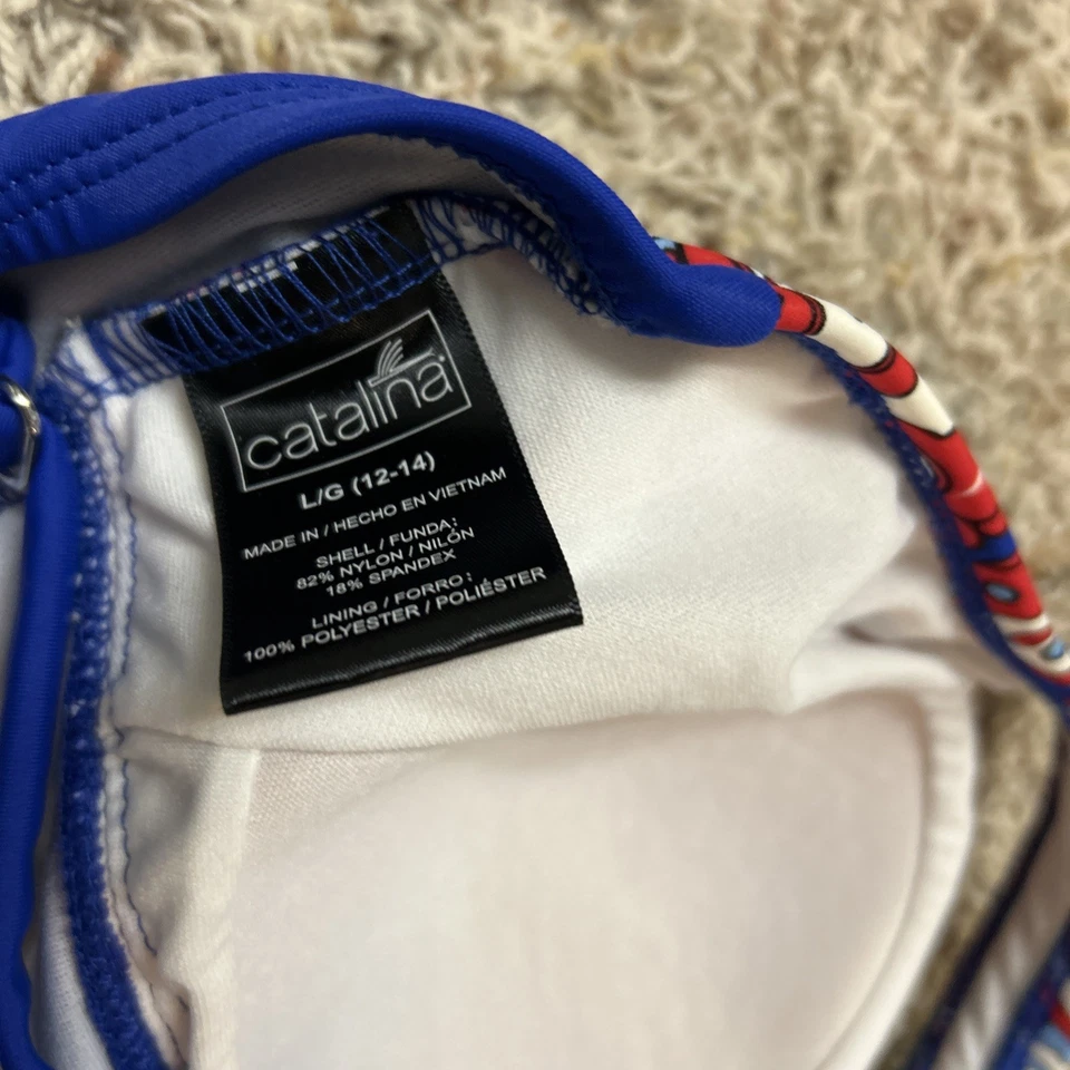 Traje de baño Catalina L (12-14) rojo blanco azul estampado cachemir de una pieza acolchado Foto 3 de 4