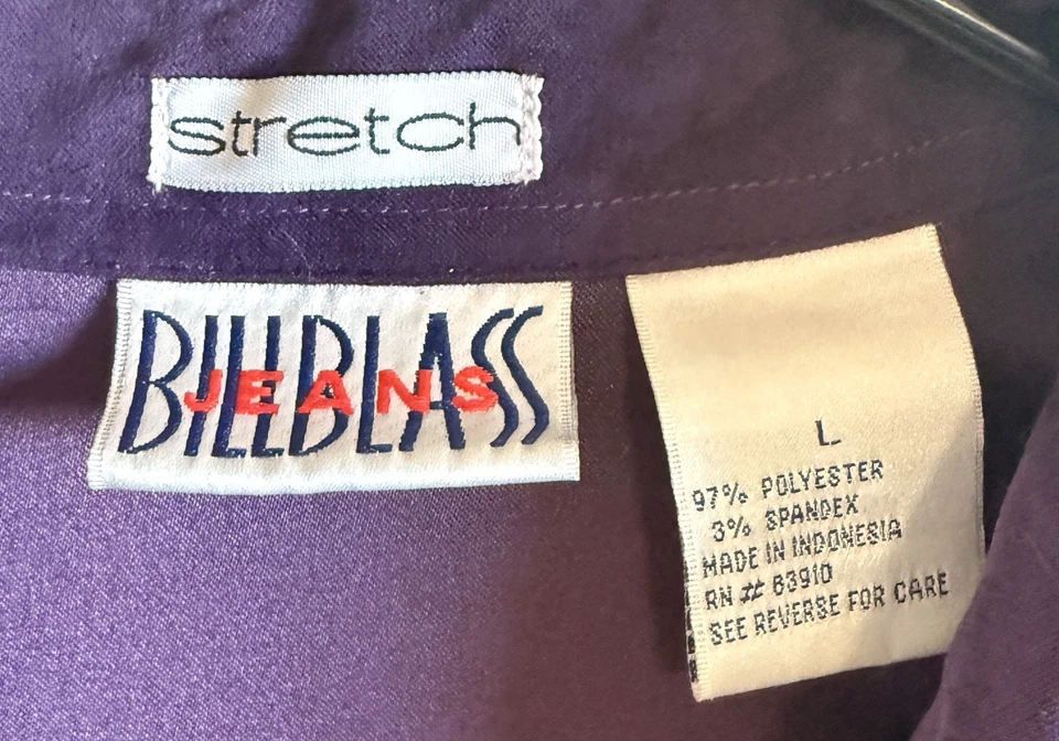 Camisa de manga larga vintage Bill Blass elástica púrpura con botones para mujer. Talla L Foto 4 de 4