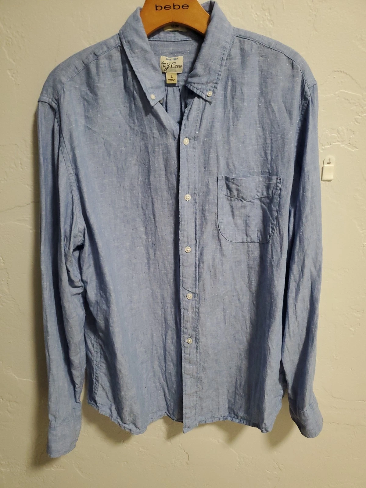 J.crew Mens Slim Irish Linen Large Light Blue Shirt Vacation Cruise Outdoors