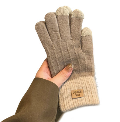 1 pair Women s Cable Knit Gloves Warm Fleece Lined Touchscreen Winter Gloves
