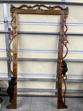 Antiques pediment woodcarving Carving Black Bears Cardinals Hand Painted Signed