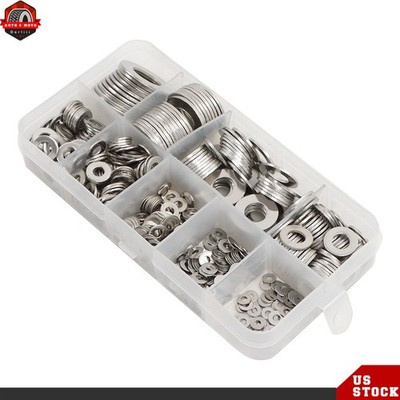 600pieces 304 Stainless Steel Flat Washer Washers Assortment Set Value Kit