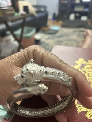Silver Metal Leopard Head Stackable Bangle Cuff Bracelet, Animal Theme
