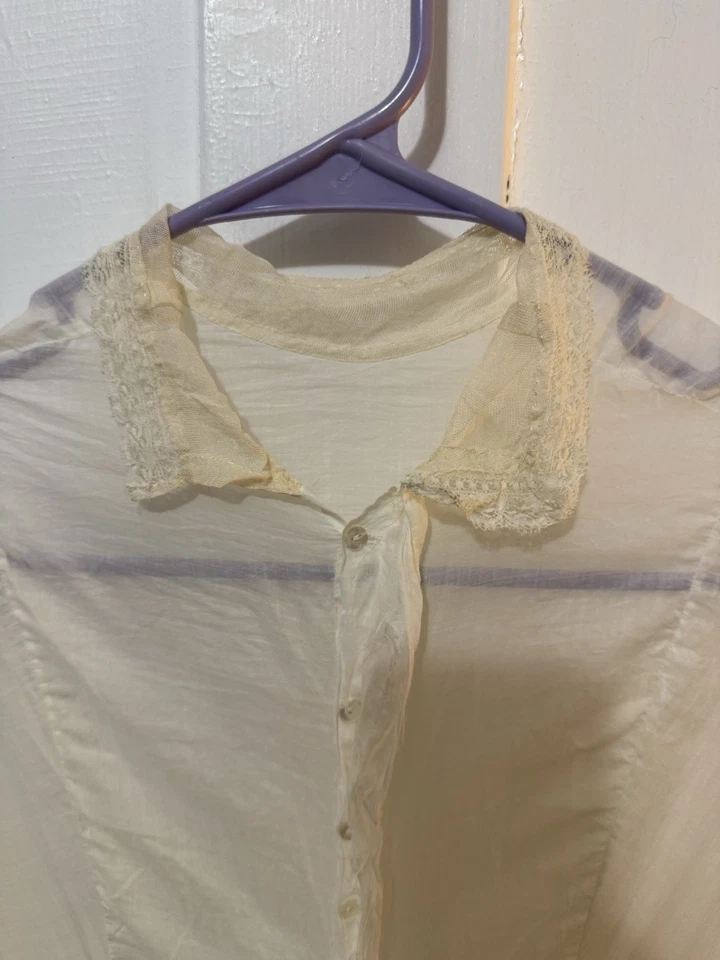 Antique Edwardian Off White Cotton Lace Dress Maxi Wedding Tea Lawn Gown Vintage - Image 4 of 4