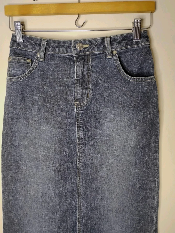 Maxi Falda Denim Vintage Y2K Juniors 3 Larga Espalda Abertura Otoño Preppy Sin Límites Foto 3 de 4