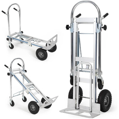 3-in-1 Aluminum Folding Hand Truck 550LBS Convertible Heavy Duty W/ Rubber Wheel