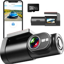 Dash Cam 1080P Front Mini Camera WiFi FHD APP Car DVR with Hardwire Kit 32G Card