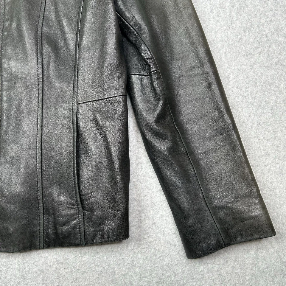 Vintage Liz Claiborne Womens Black Genuine Leather Jacket Size Medium Petite - Image 3 of 4