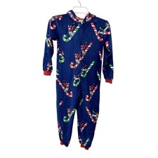 Munki Munki Youth Candy Cane Sled Hooded One Piece Fleece Zip Up Pajamas 6 NWT