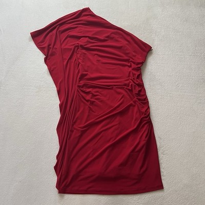 Women s y2k Glam Red One Shoulder Ruched Dress Suzi Chin Size 4/6