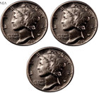 1929+1929-D+1929-S Mercury Dime Lot ~ Borderline Uncirculated AU++ ~~ 90% Silver — photo 1