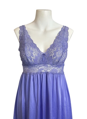 Camicia da notte lunga lingerie corpetto pizzo completo viola Shadowline vintage taglia Small - Foto 2 di 7