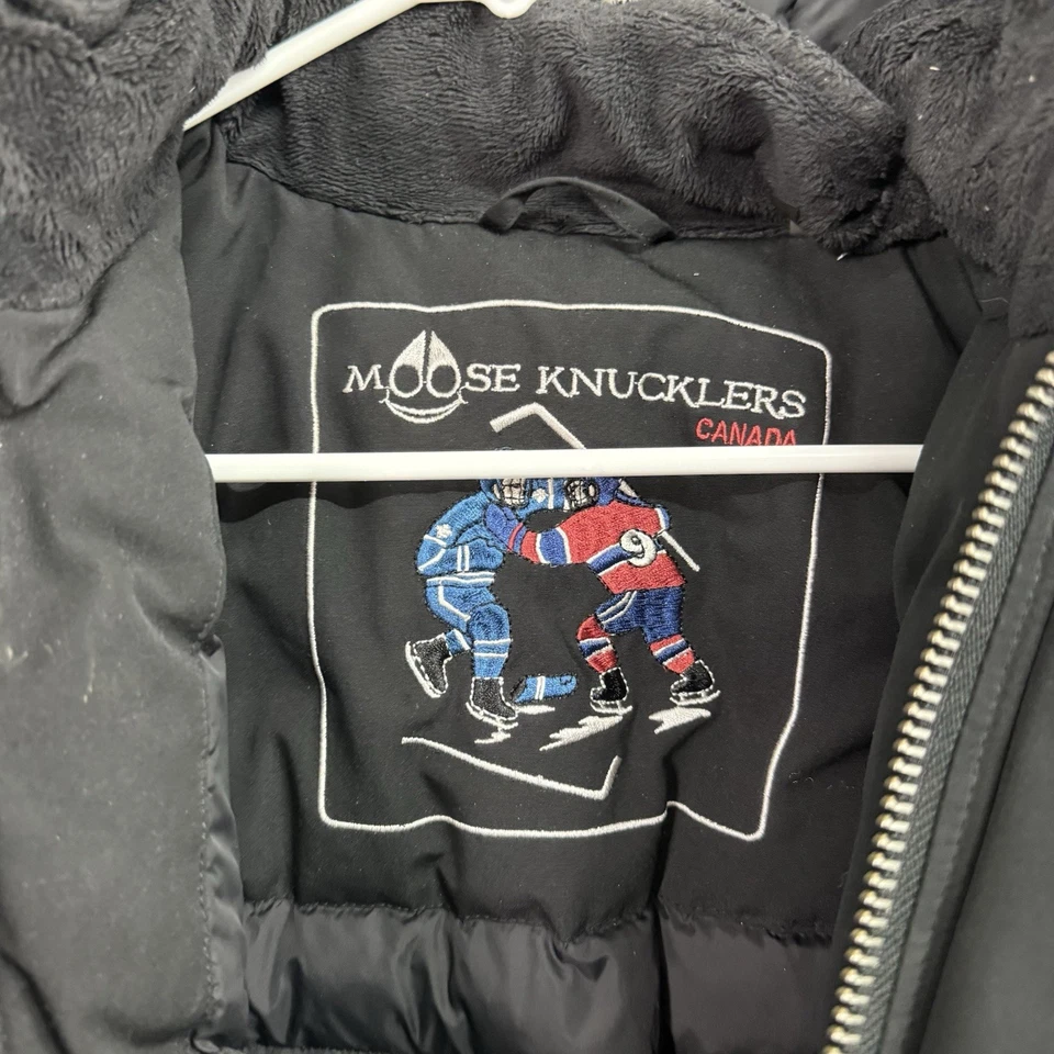 Moose Knuckles Canada Down Filled White Fur Black Winter Coat Youth Size L - Image 4 of 4