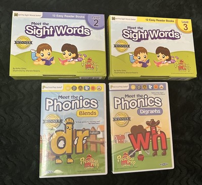 Preschool Prep Meet Sight Words Easy Reader Books Levels 2 3 Lot, 2 Phonics DVDs