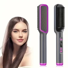 Professional Ionic Hair Straightening Brush -30 Temps, LED Display, Auto-Shutoff