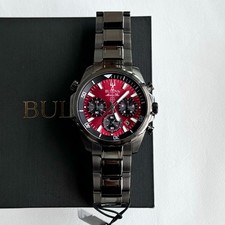 New Bulova Marine Star 98B350 Red Dial Men's Chronograph Quartz Watch 43MM