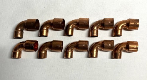 Lot 0f 10 Mueller Wrot Copper Pipe 90 Deg Close Rough Elbows: 3/4"x 1/2" Fitting