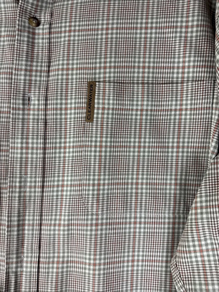 Clearwater Outfitters 格子纽扣衬衫男式 XL 棕色格子长袖 — 第 3/4 张图片