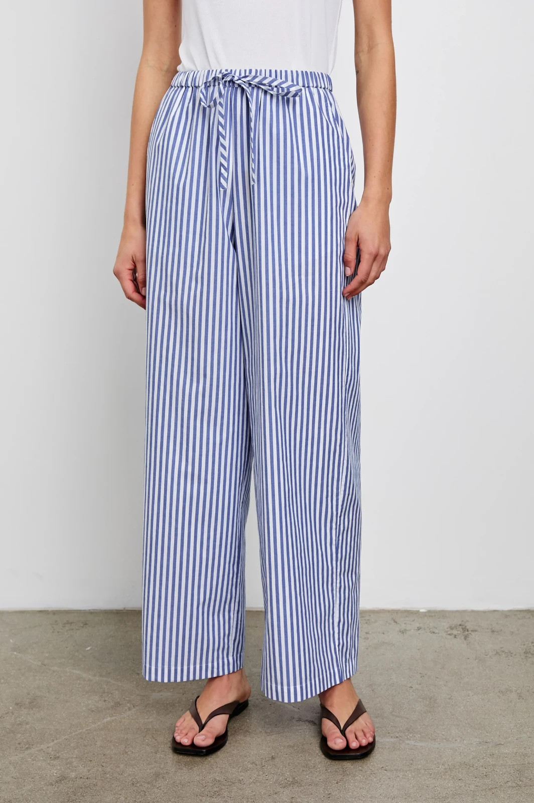 Rails Emmie Blue White 100% Cotton Wide Legs Pants M wide-leg high-rise Light