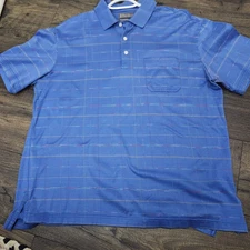 Daniel Cremieux Polo Shirt Men's Large Blue Plaid 100% Cotton Short Sleeve