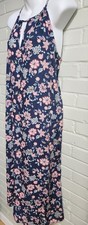 NWT New GAP Blue Pink Floral Adjustable Tie-Neck Midi/Maxi Shift Dress Size M
