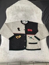 The Eagle Eyes Womens Gray Wool Sweater Cardigan Size Large Vintage Rose